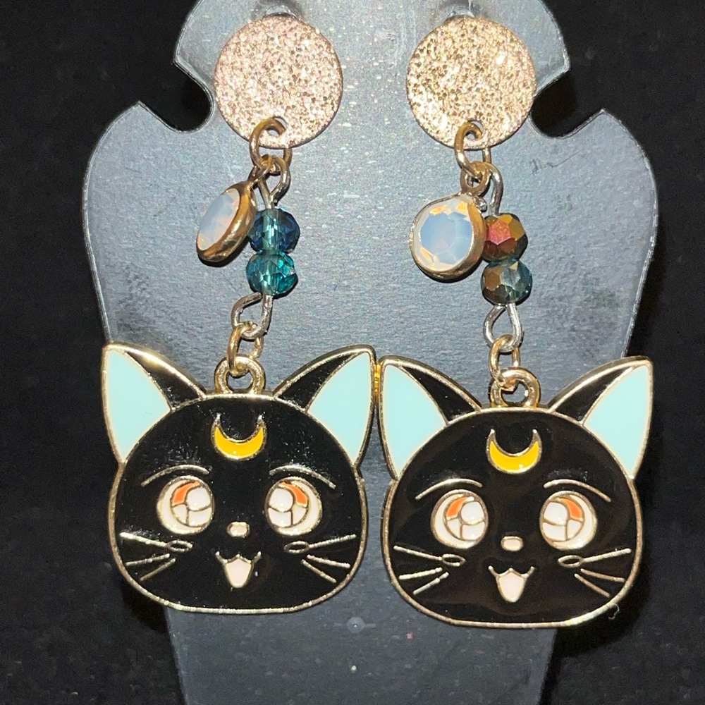 Kiki Jiji Luna Anime Cat  Ghibli Dangle Earrings Handmade